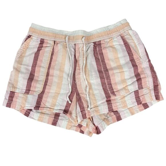 Gap Women's Size Large Linen Blend Easy Pull On Shorts Pink Multi Stripe - Picture 1 of 5